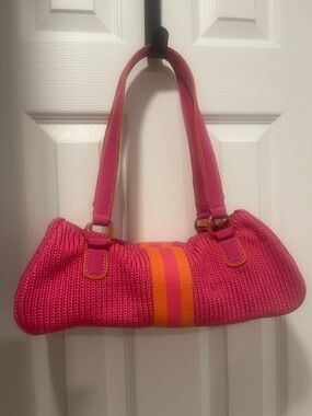 Liz Claiborne Small Hot Pink Orange Striped Shoulder Bag! 2yk Vintage